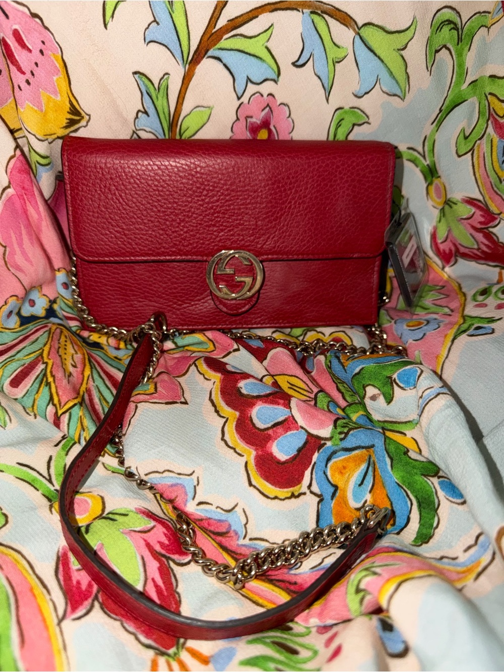 Gucci Red Leather wallet on chain Crossbody Bag